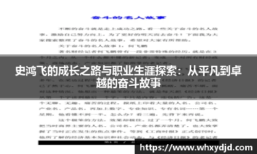 史鸿飞的成长之路与职业生涯探索：从平凡到卓越的奋斗故事